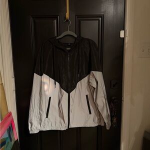 SHEIN Black and Gray Reflective Rain Coat Utility Jacket